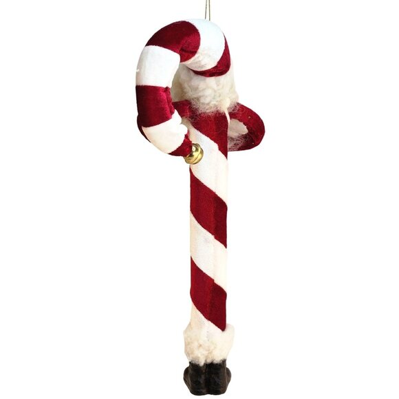 14" Santa Claus Candy Cane Ornament Glitter Details & Bell Vintage Realistic Fac - Picture 4 of 11